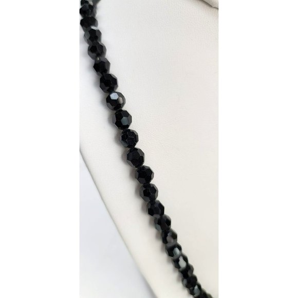 Black Glass Round Faceted Beaded Necklace and Bracelet Set Vintage Glam LI320 - Picture 5 of 9